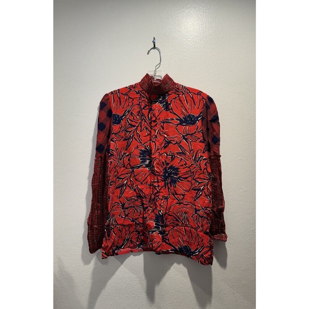 Blank London Small Vivant Floral Print‎ Peasant Blouse Red Navy Anthropologie